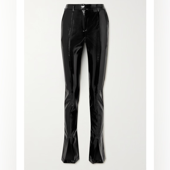 De La Vali Pants - De La Vali Shiny Black Pants Blues Crinkled Faux Patent-leather Slim-leg